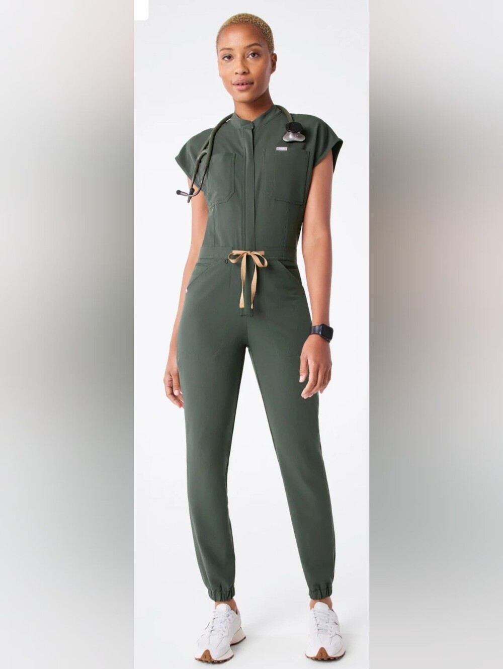 FIGS RAFAELA CARGO JOGGER JUMPSUIT MOSS